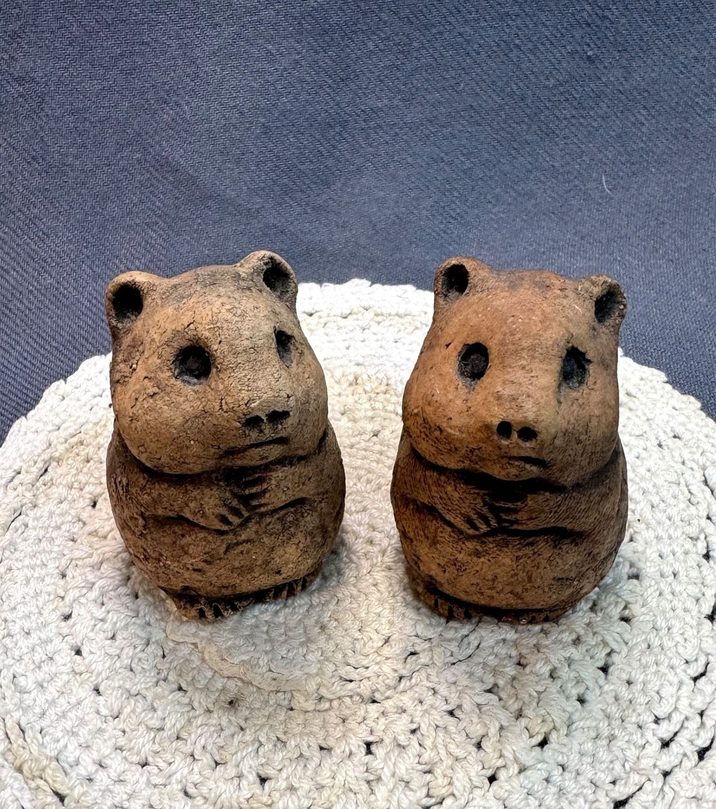 Vintage Handmade Hamster Figurines Pair Of Folk Art Studio Pottery Guinea Pigs