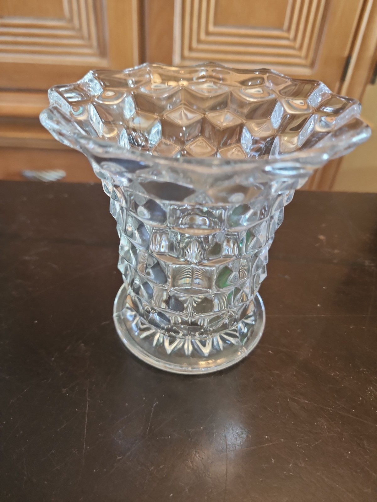 Vintage Fostoria American Cubist Uranium Glass 5.5” Straight Side Cylinder Vase