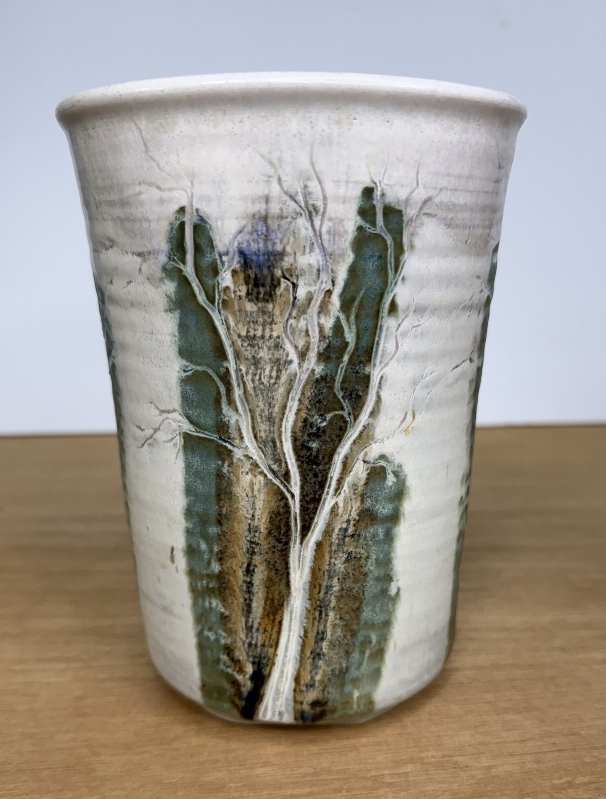 Pottery Vase Handmade Textured Tree Trunks-Glazed 7” Tall