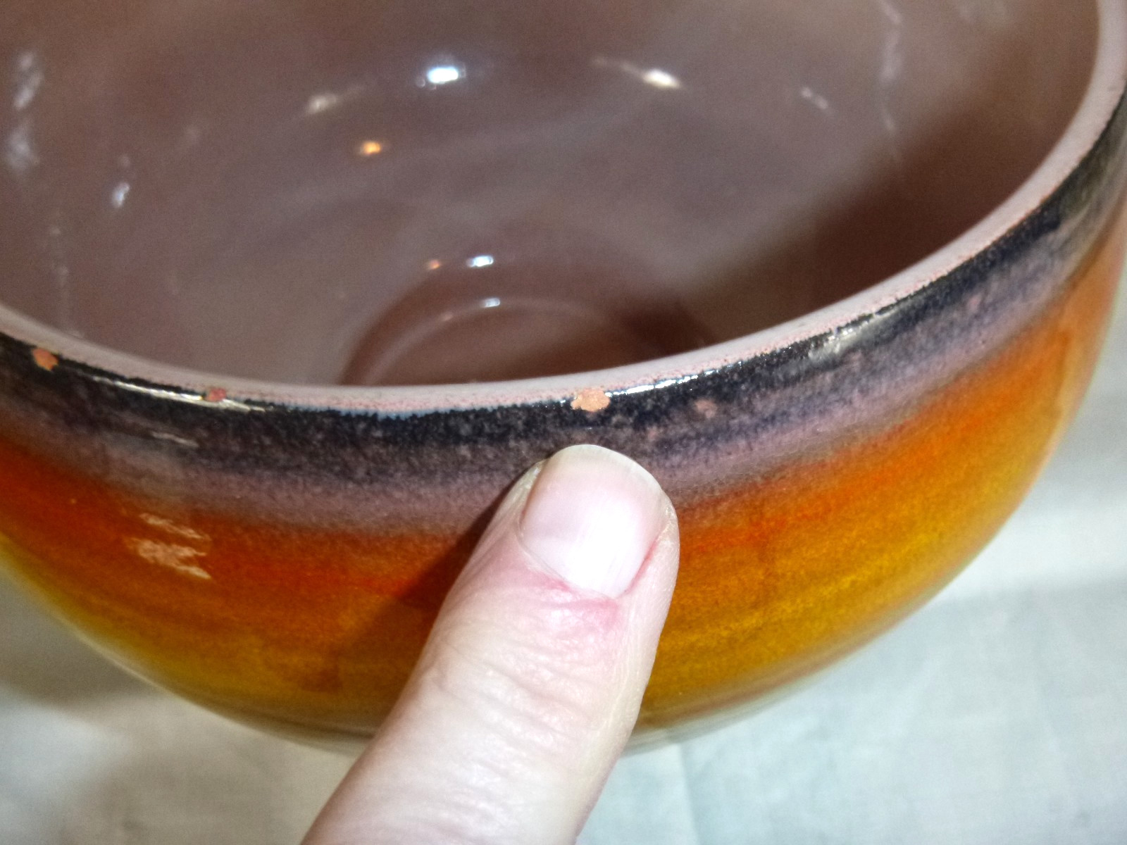 Vtg 60s Haeger Pottery Orb Jar & Lid 9H Sunrise Crackle Glaze Orange Yellow 7.5″