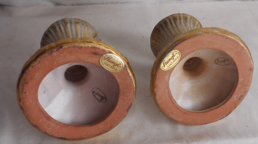 1-Pair of Stangl Pottery Candle Holders 22kt Gold Decorated 3-1/4″ x 3-1/2″ High