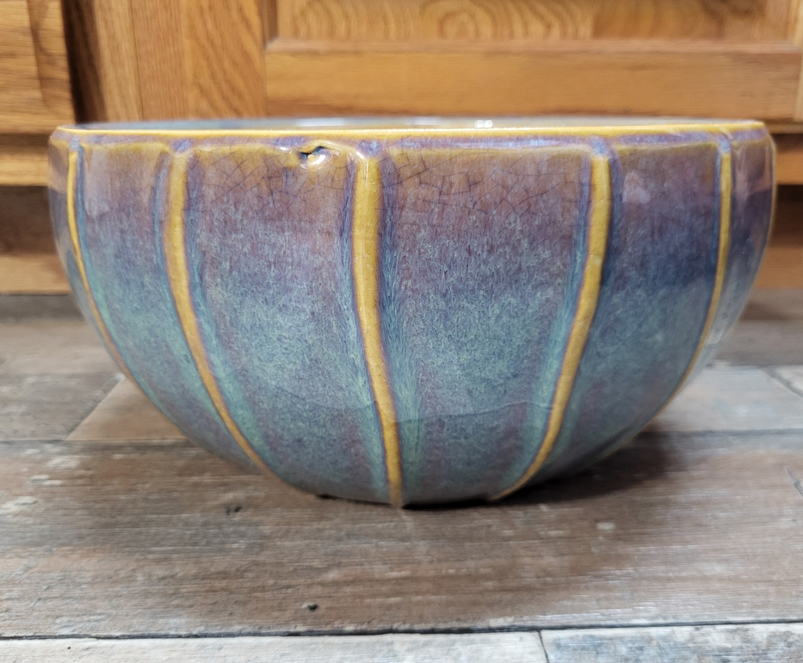Large Glaze Pottery Bowl Planter Art Plant Pot Purple Blue 9.5″