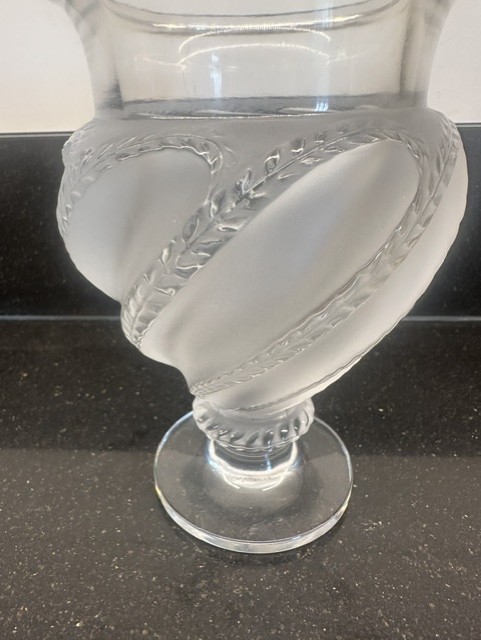 Lalique France Ermenonville Frosted Swirl Pattern Footed Crystal 5 7/8″ Vase
