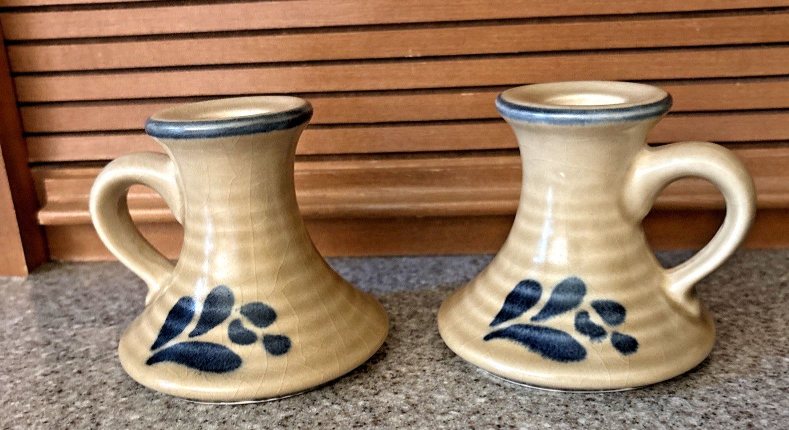 Pfaltzgraff Folk Art Pair Finger Loop Candle Holders