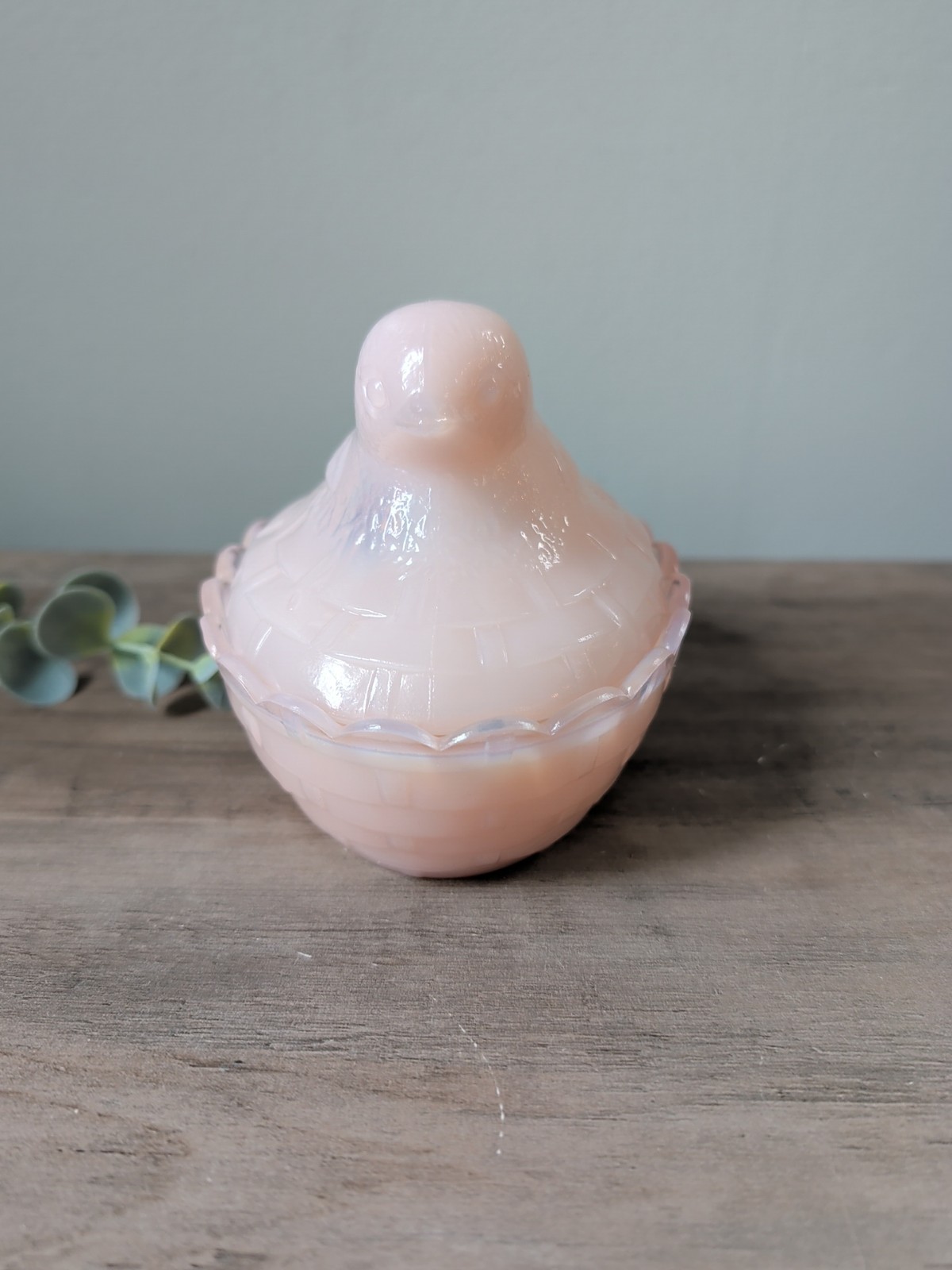 Vintage Fenton Unique Pink Chick On Nest Glass Dish With Lid Milk Glass