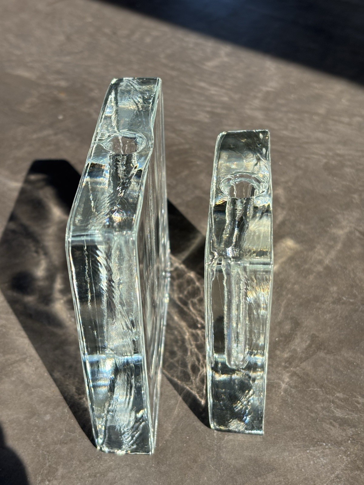 VTG Wiesenthal Hutte Solifleur Glass Block Bud Bases 5″ and 4″ Tall European