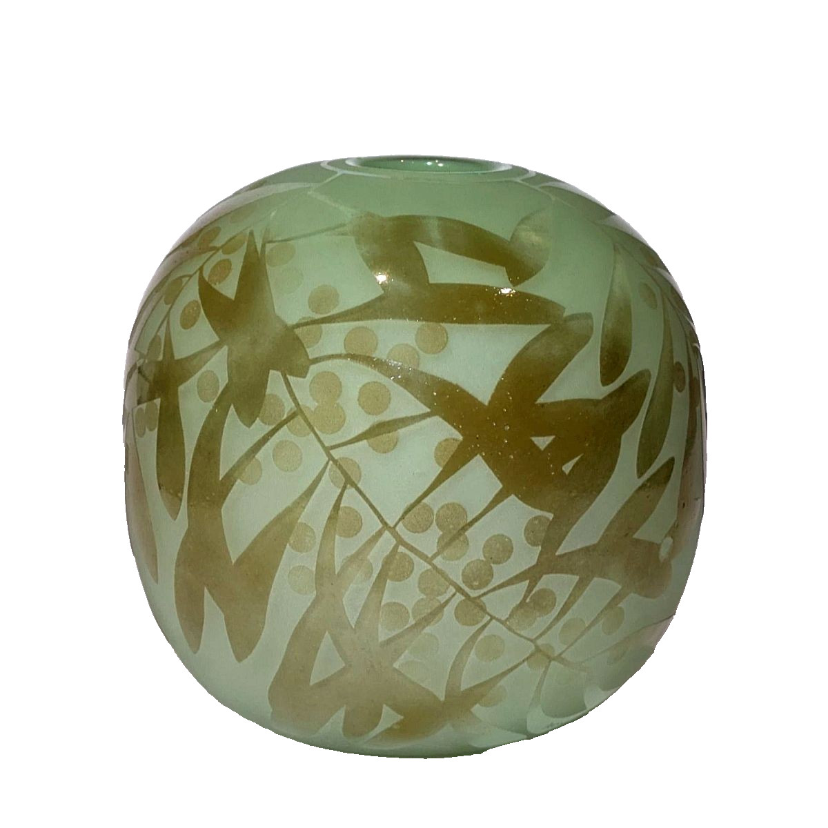Signed Amanda Louden Glass Vase— Wattle Leaves — Australian Studio Glassblower