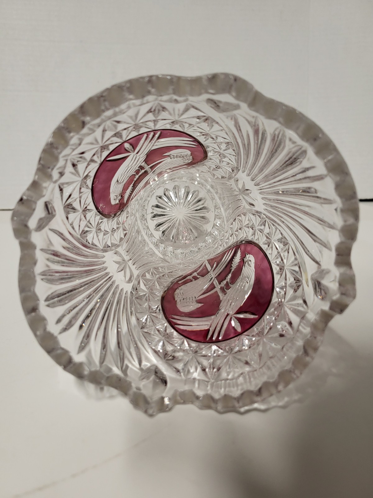 MINT Vintage Hofbauer Byrdes Ruby Red Cut to Clear Crystal 8″ Vase Germany
