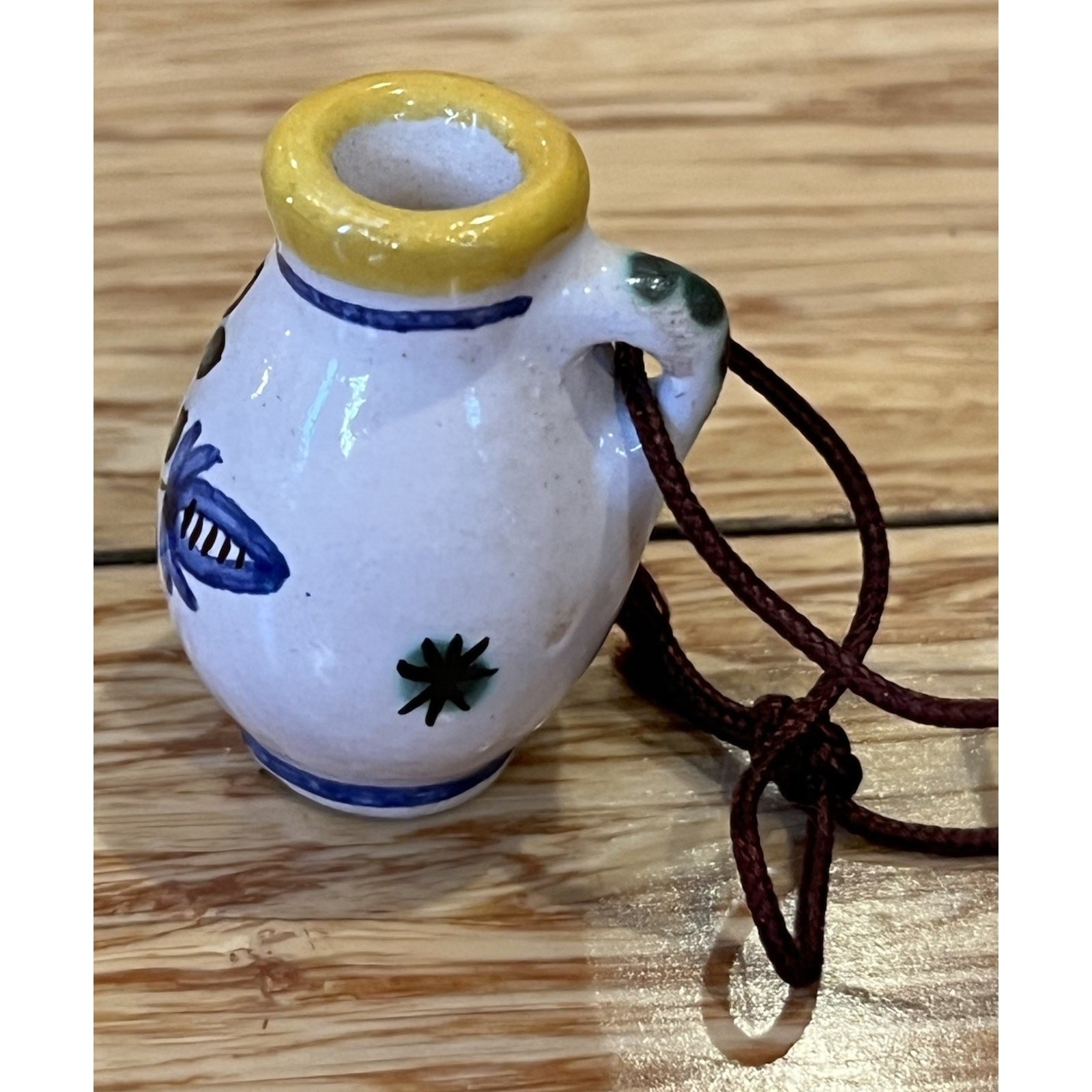 VTG Mini Ceramic Hand Painted Vase 1 Handle Floral Ornament 1.5”