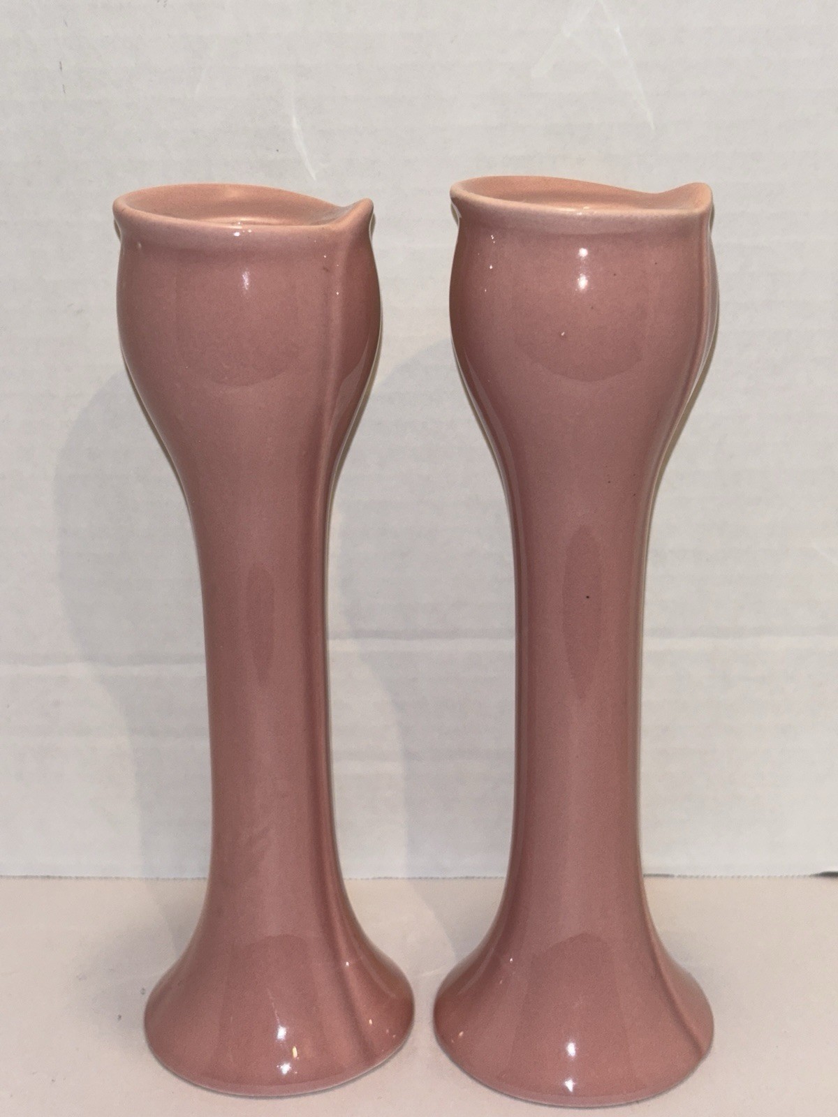 Vintage Ceramic Pottery Art Deco Candle Stick Holders MCM Rose Pink Tulip Flower