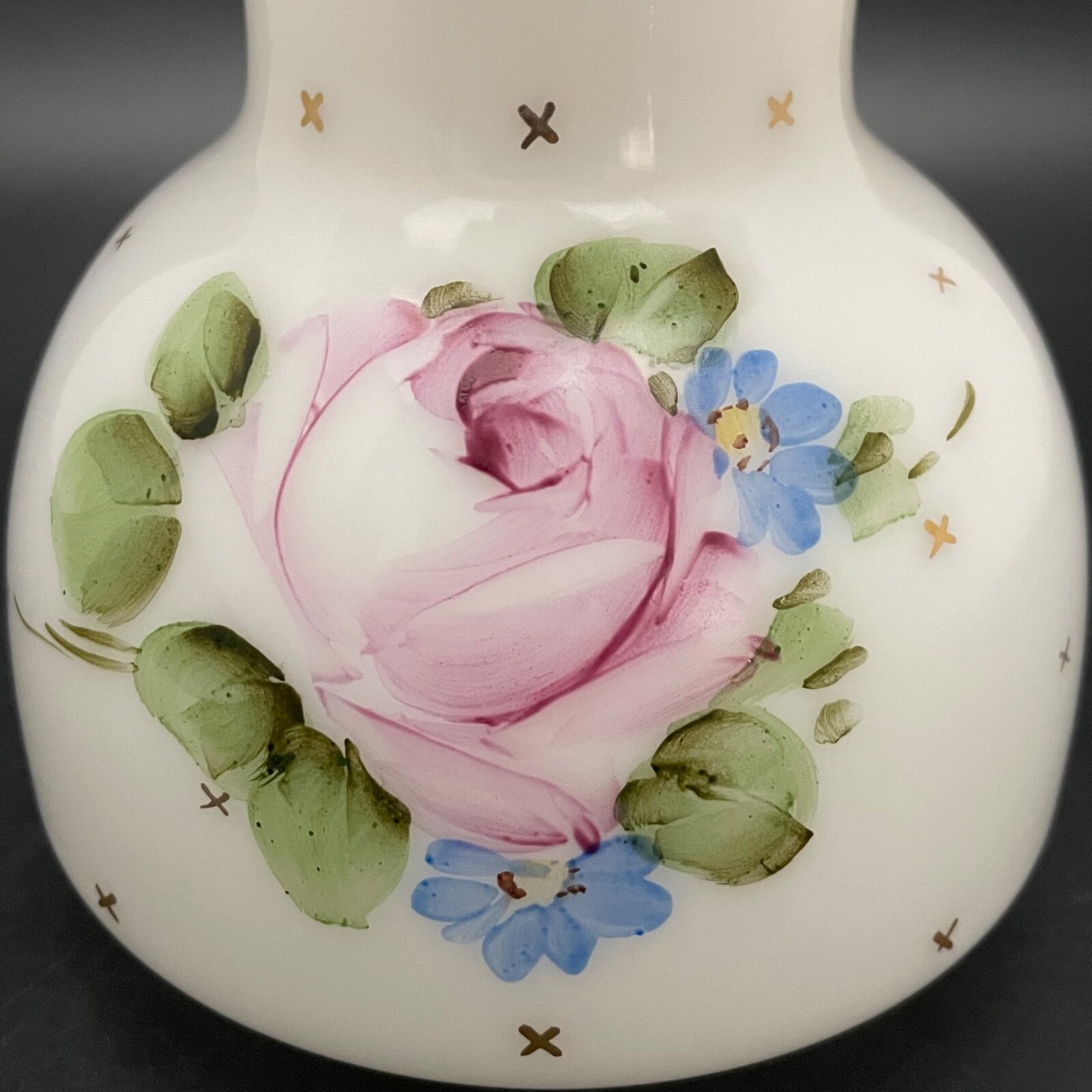 Fenton Art Glass Charleton Roses Ruffled Milk Glass Bud Vase c1940-1959 USA 5.5″