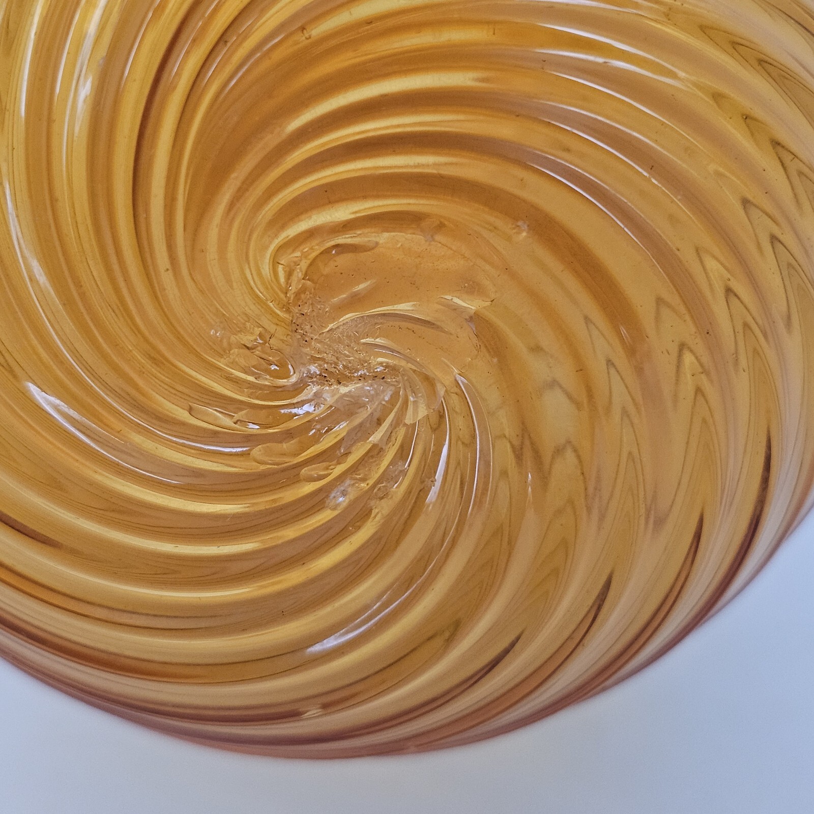 Chalet Art Glass Hand Blown Crystal Glass MCM Ruffled Rim Amber Swirl