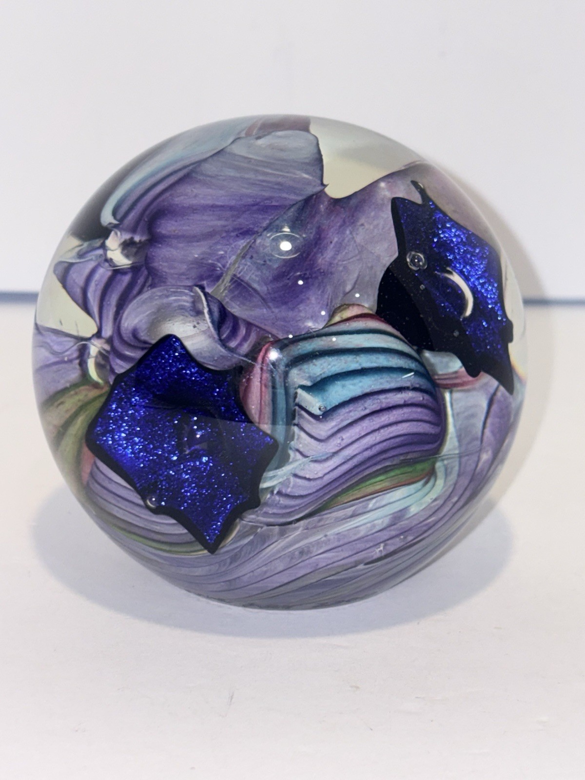 Swirl underwater coral reef 3 1/4” paperweight. Signed by artist
