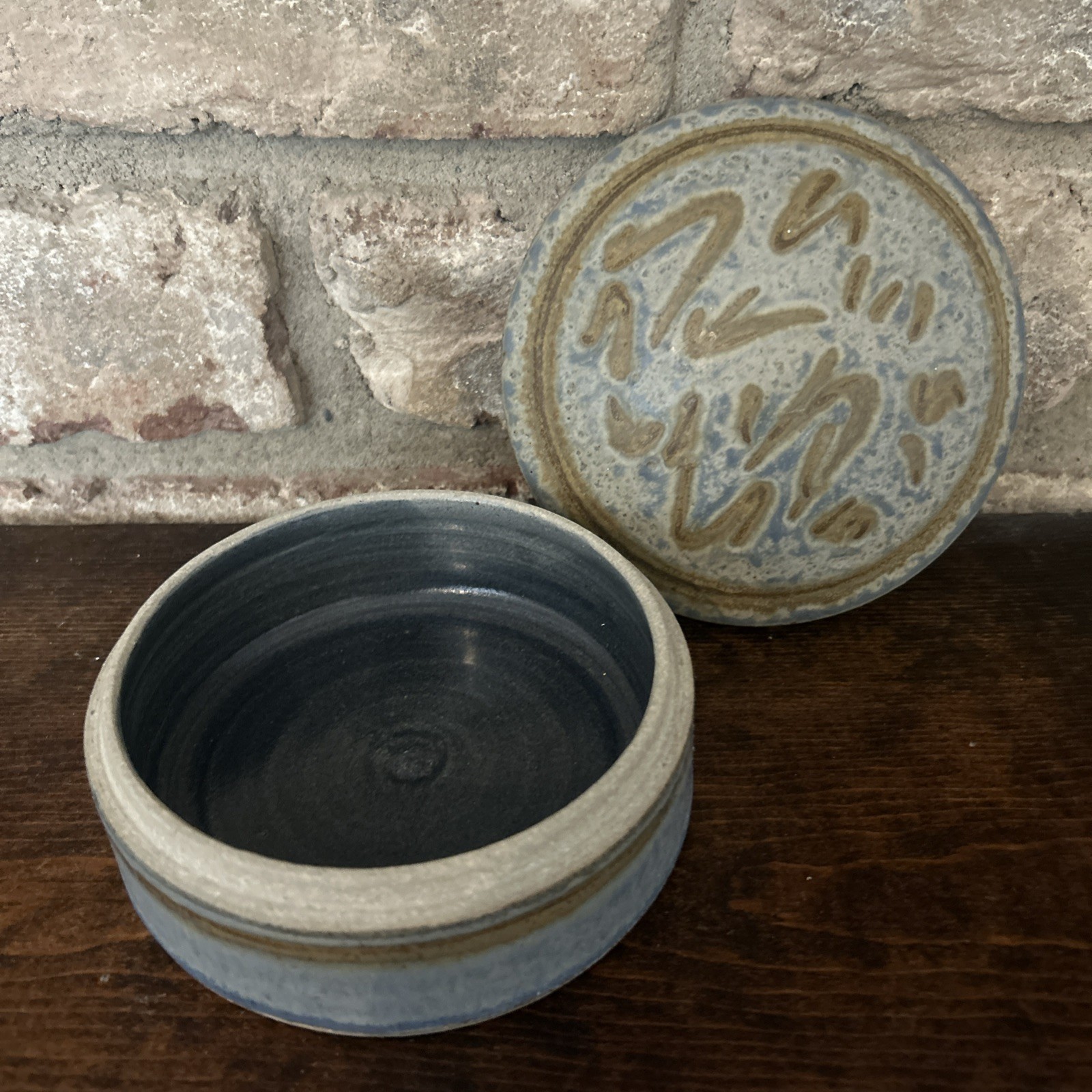 Studio Art Pottery Round Lidded Trinket Box Artist Signed Gorgeous Glaze