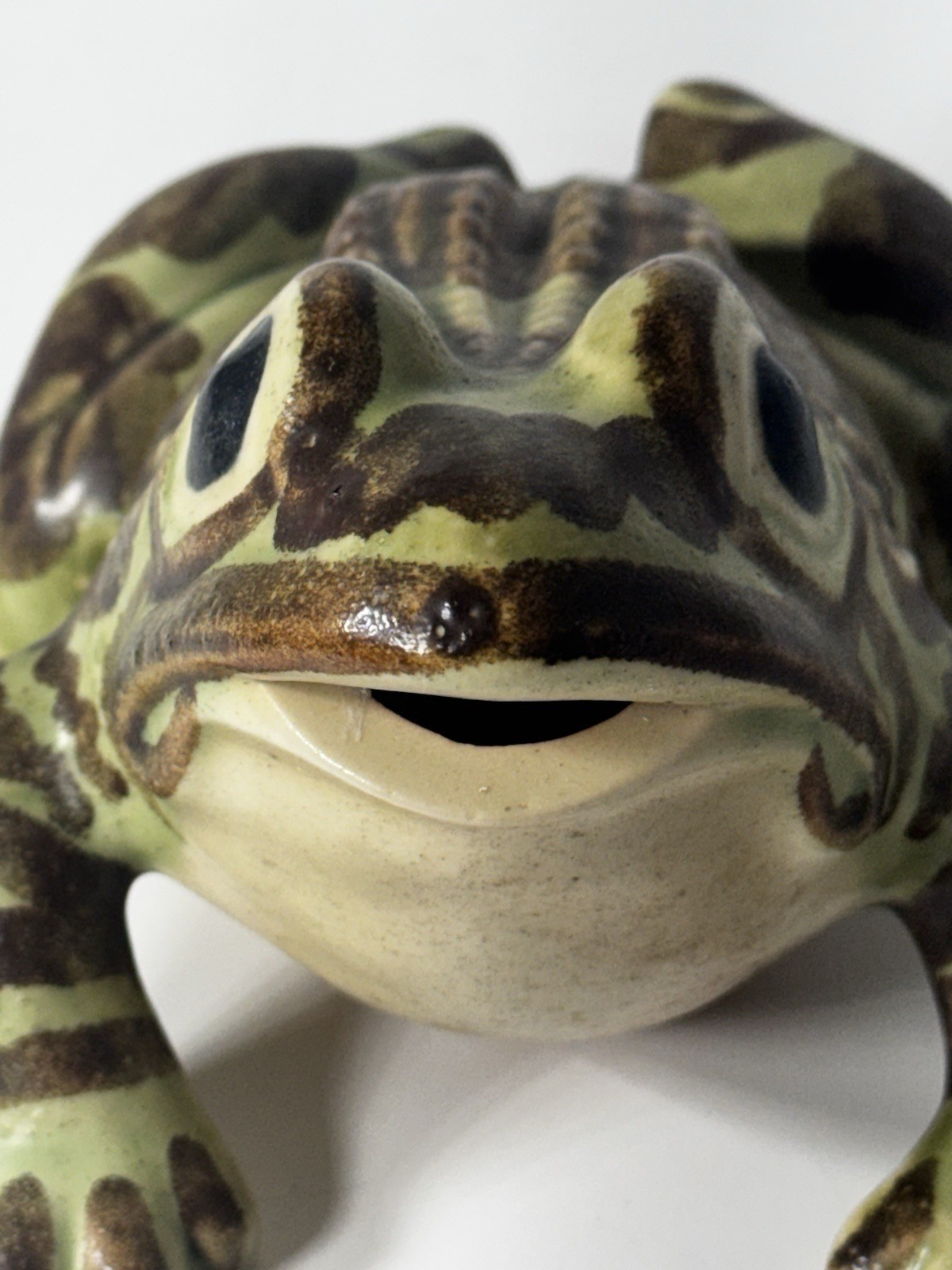 McCoy Pottery Brush Garden Frog Open Mouth 8” Mid-Century Vintage Pottery Statue