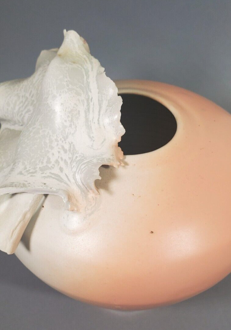 Studio Art Pottery Contemporary Vase Peach Ombre Glaze White Abstract Signed