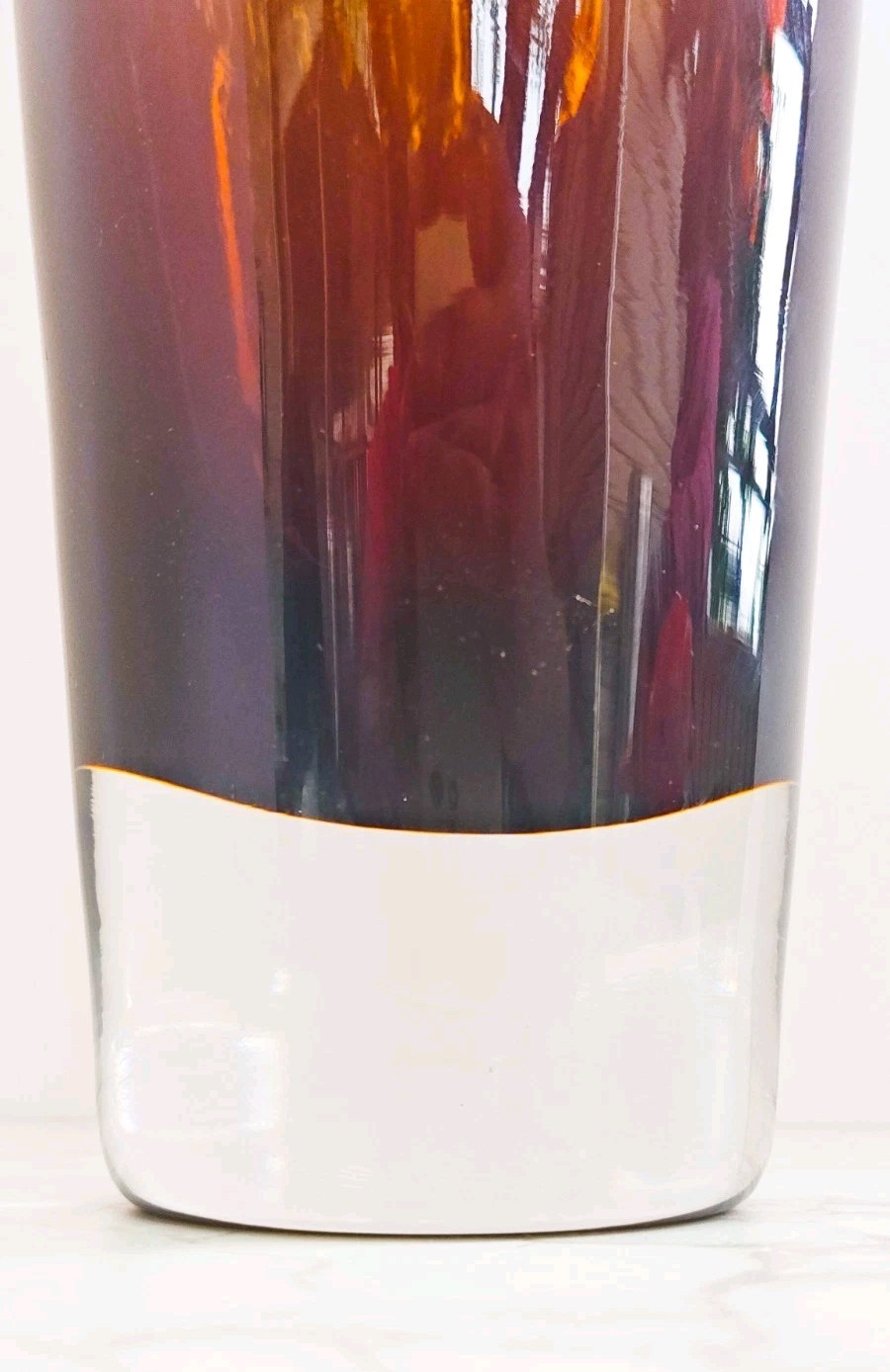 Murano Style Hand Blown Royal Limited Crystal Vase Amber Poland 11.1” Tall
