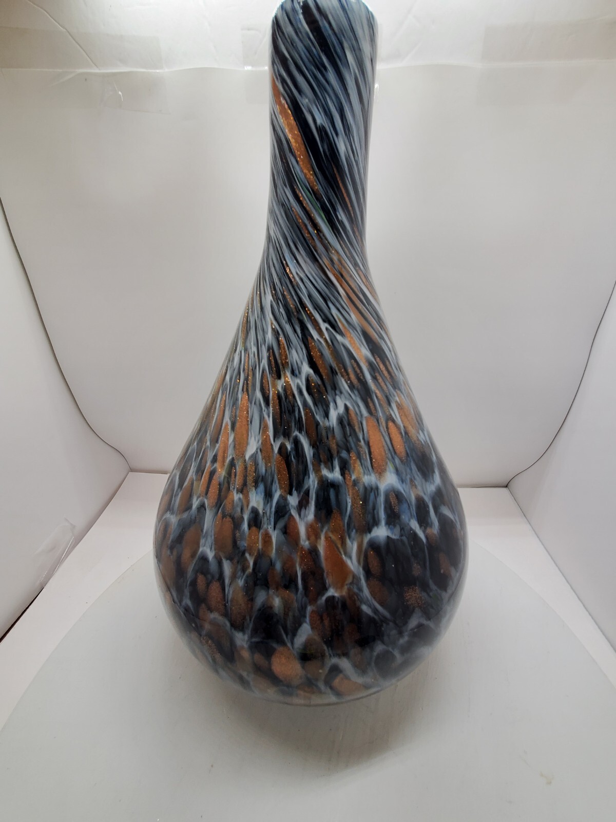 Metallic Copper/Black Multicolored Glass Ribbed Narrow Opening Vase 15.75″ X 9″