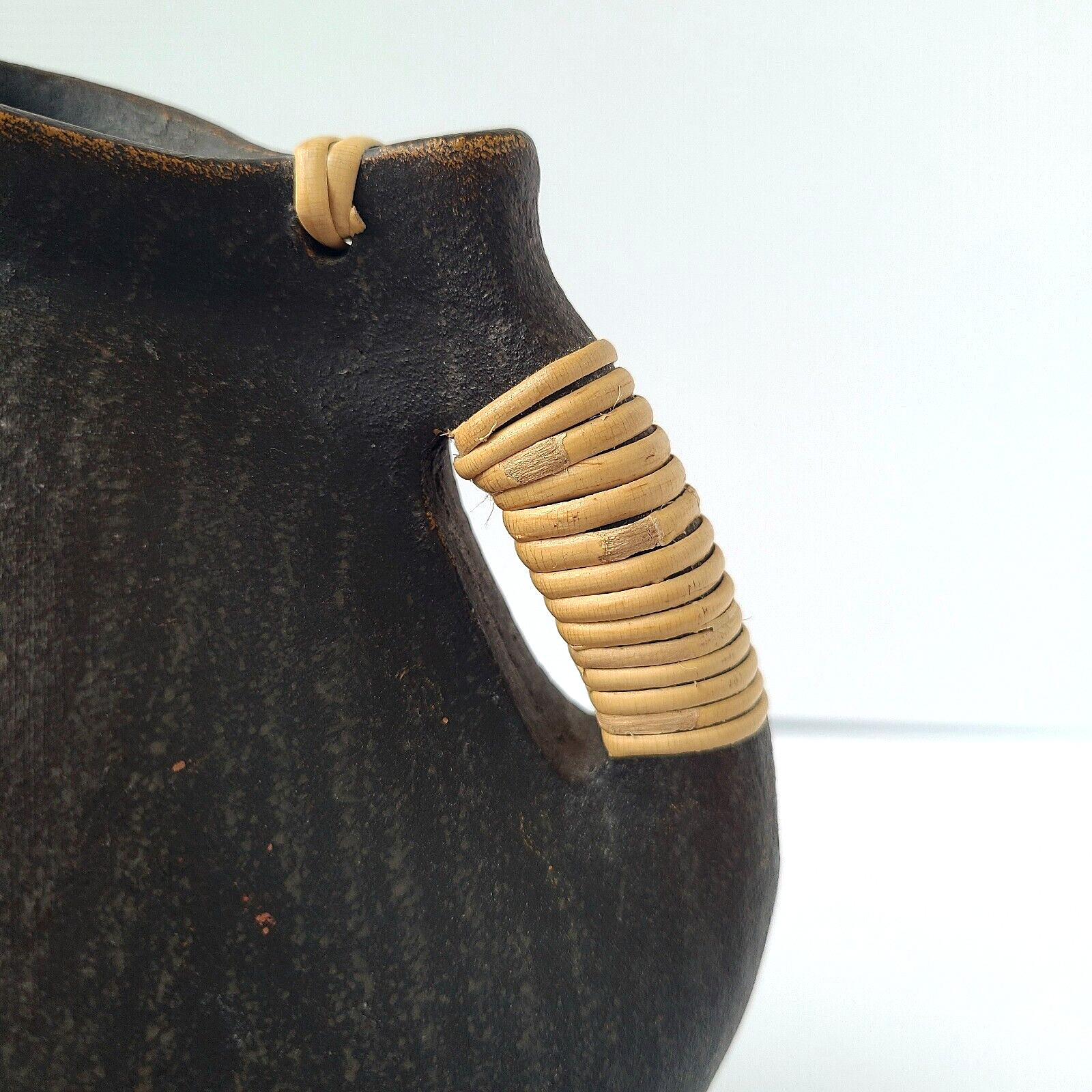 Handmade Terracotta Pottery Pitcher Brown Jug Rattan Wrapped Handle Philippines