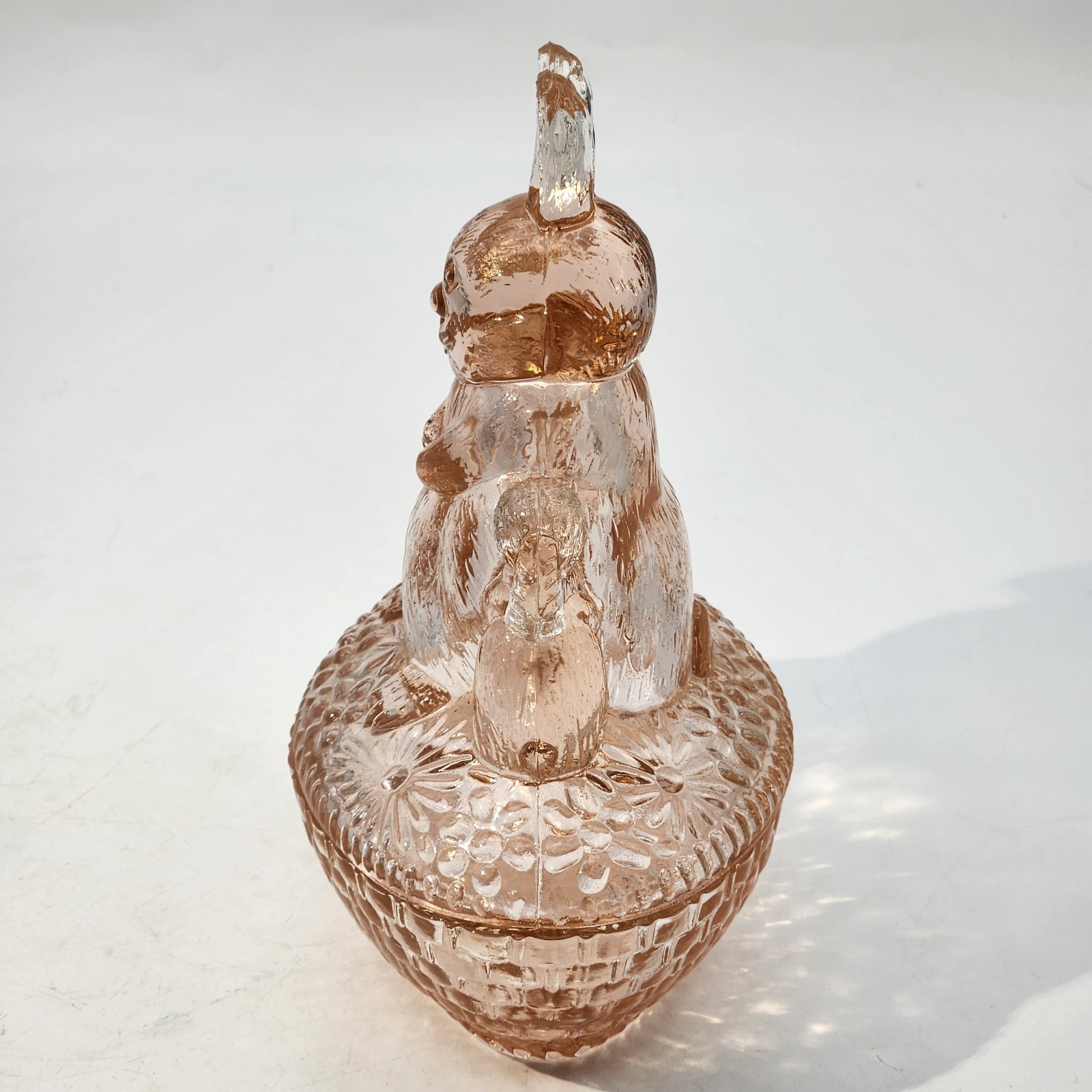 Vintage Pink Depression Glass Bunny Rabbit Mother Babies on Nest 7×5″ RARE 1930s