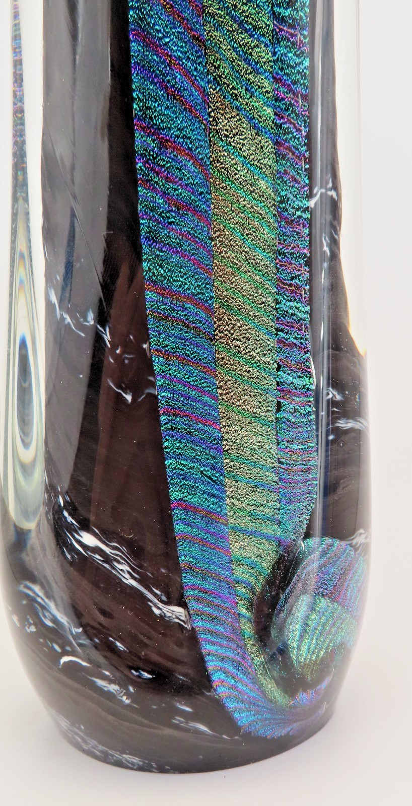 Scott Hartley Art Glass Sculpture Dichroic Peacock Feather Artist Signed 14.5″H