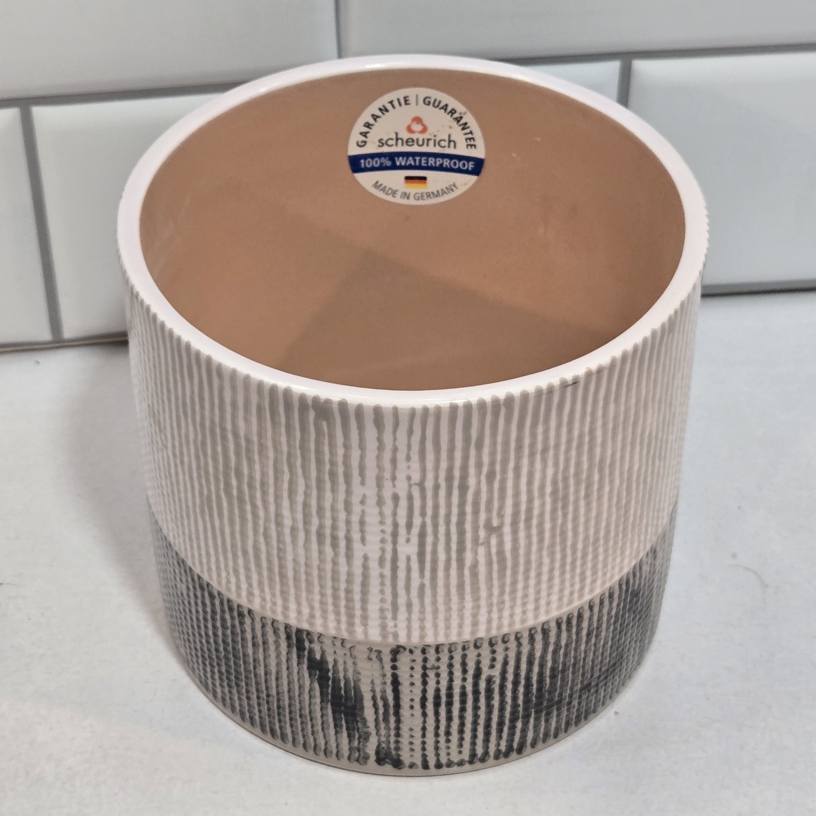 Scheurich 828-12 Gray White Black Ribbed Ceramic Plant Pot Planter Germany