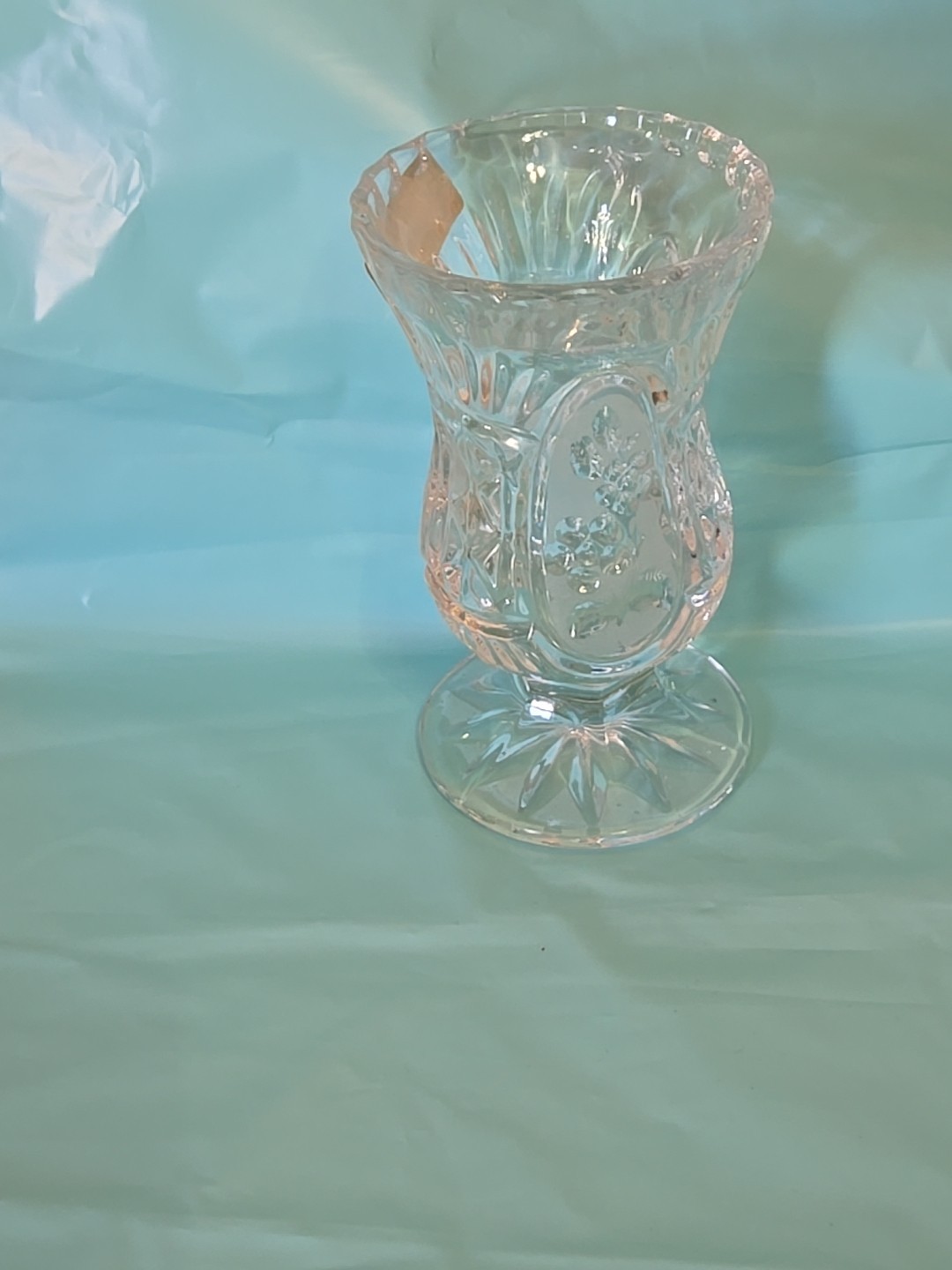 Vtg Crystal Clear Industries Candlestick Holder Yugoslavia 24% Lead Glass Flower