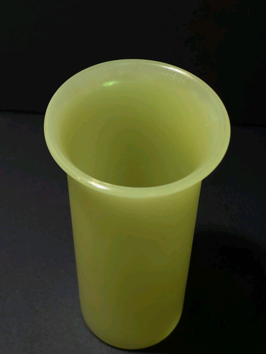 Vintage Vaseline Uranium Canary Glass Stretch Trumpet Vase 8.25″ UV Reactive