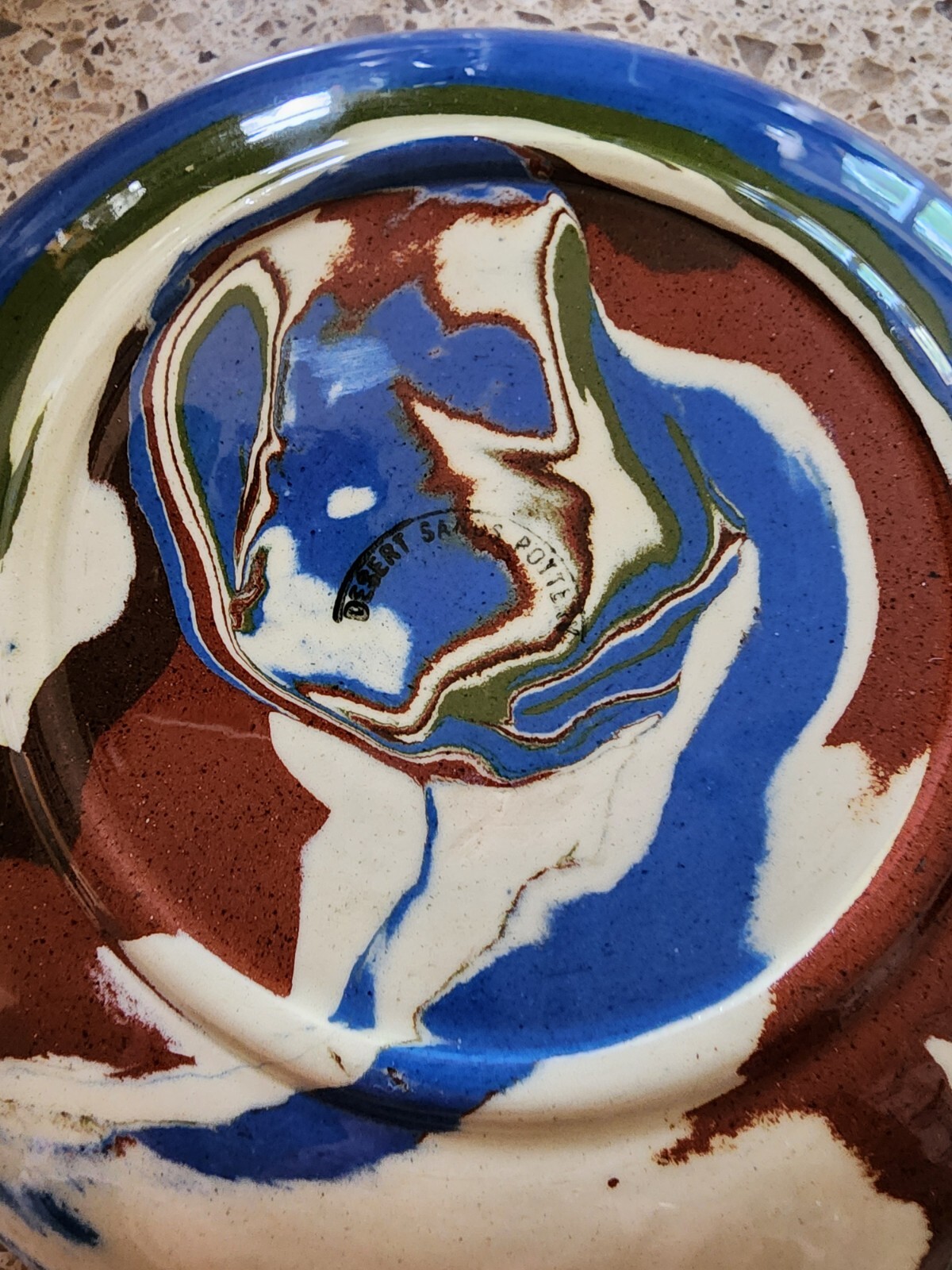 Large Desert Sands Swirl Pottery Colorful Ashtray – Brown, Yellow, White, Green 