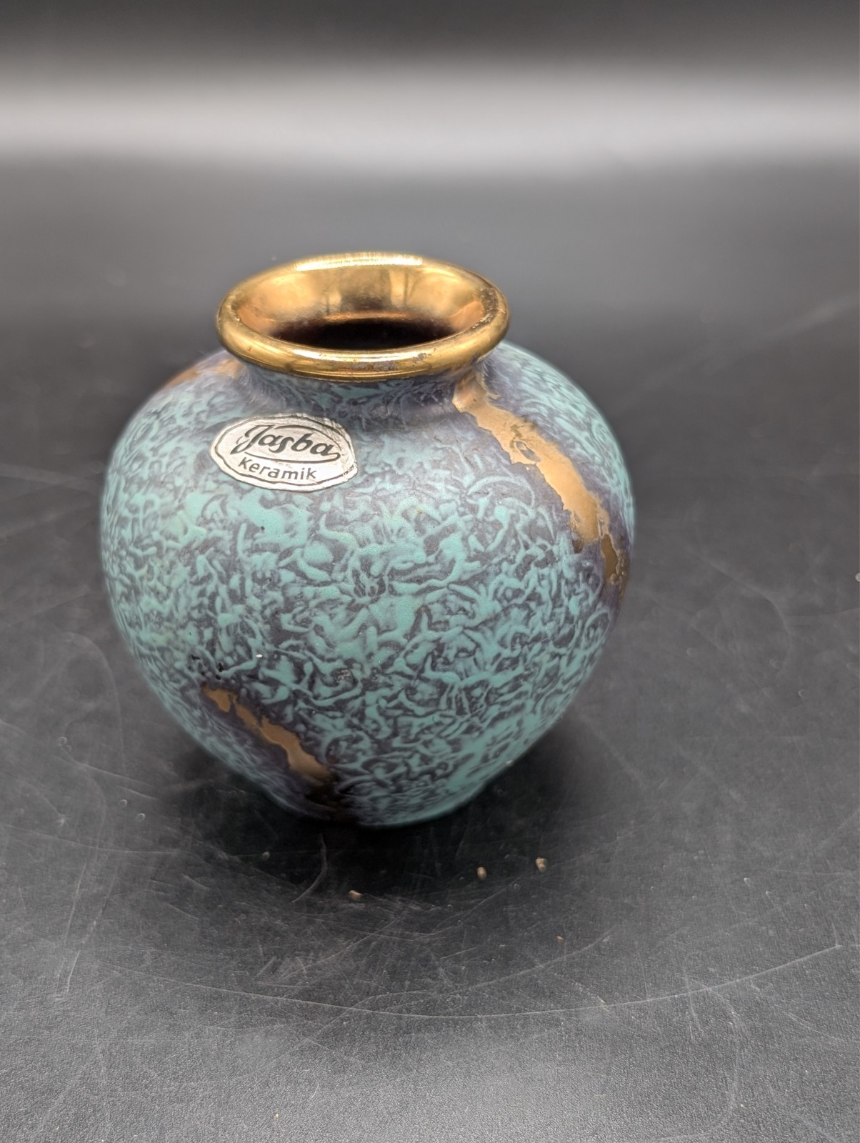 Mid-Century Jasba Keramik vase Germany Turquoise Gold Excellent