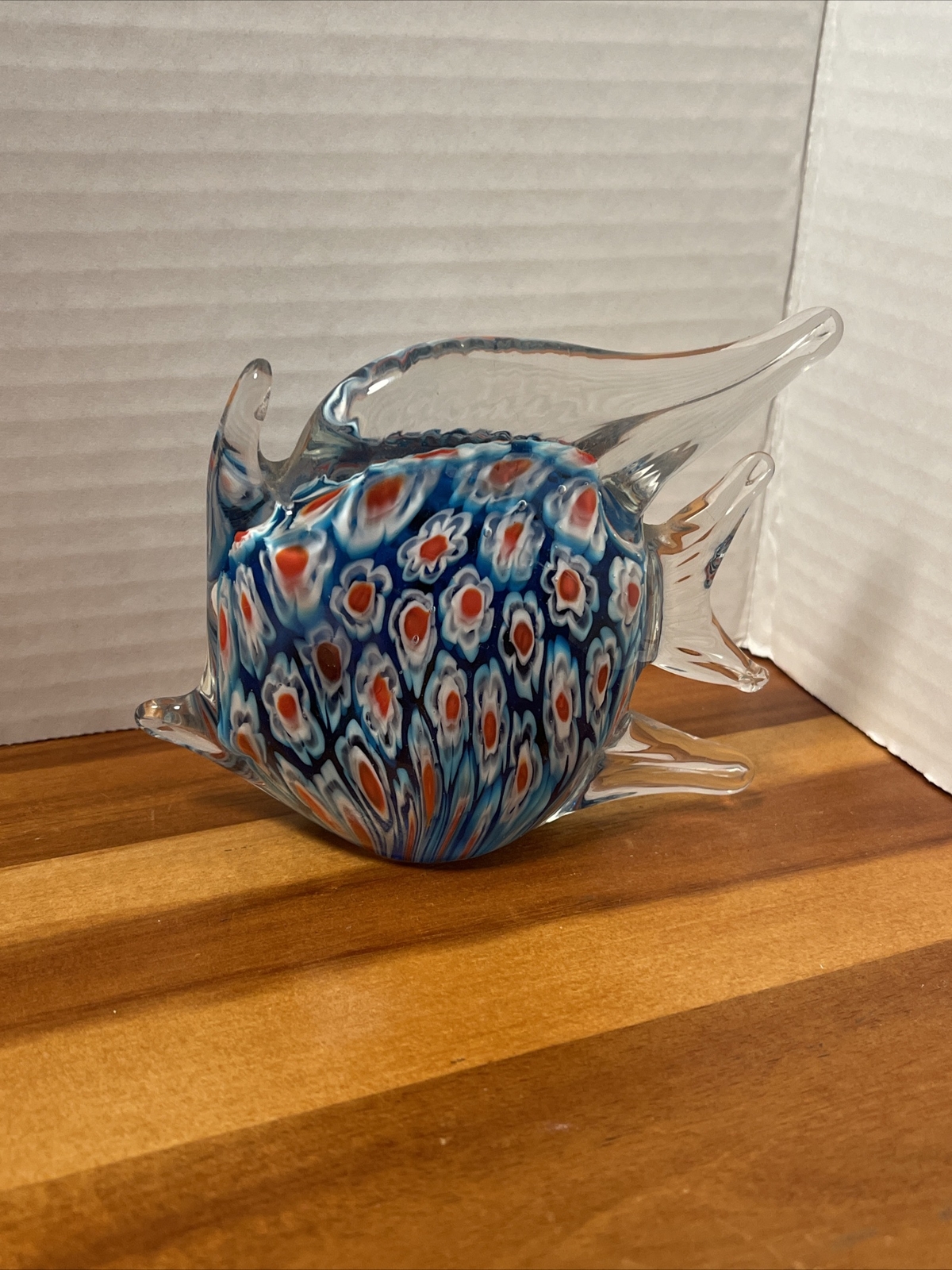 Murano Style Red/blue/clear . No Damage.Hand Blown Art Glass Paperweight