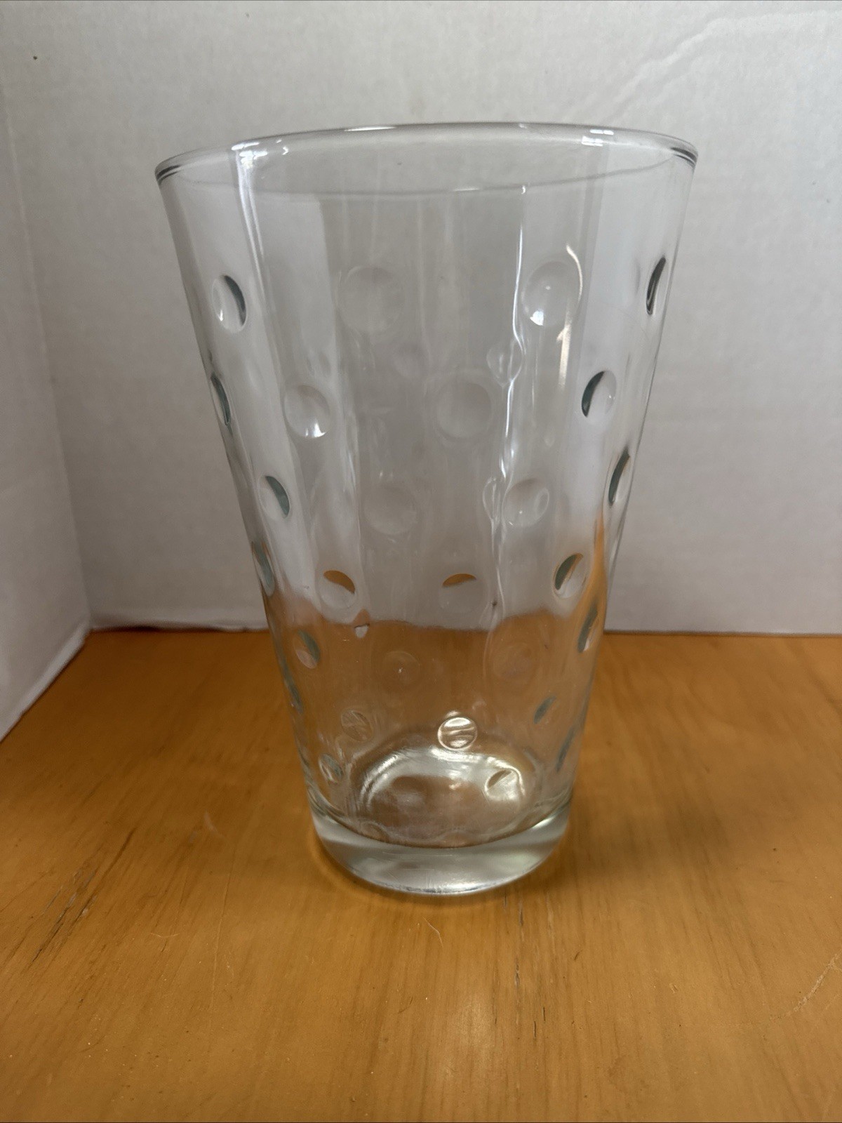 Vintage Hazel Atlas Capri Dot Clear Glass Vase~8 1/2 in Tall Reverse Bubble