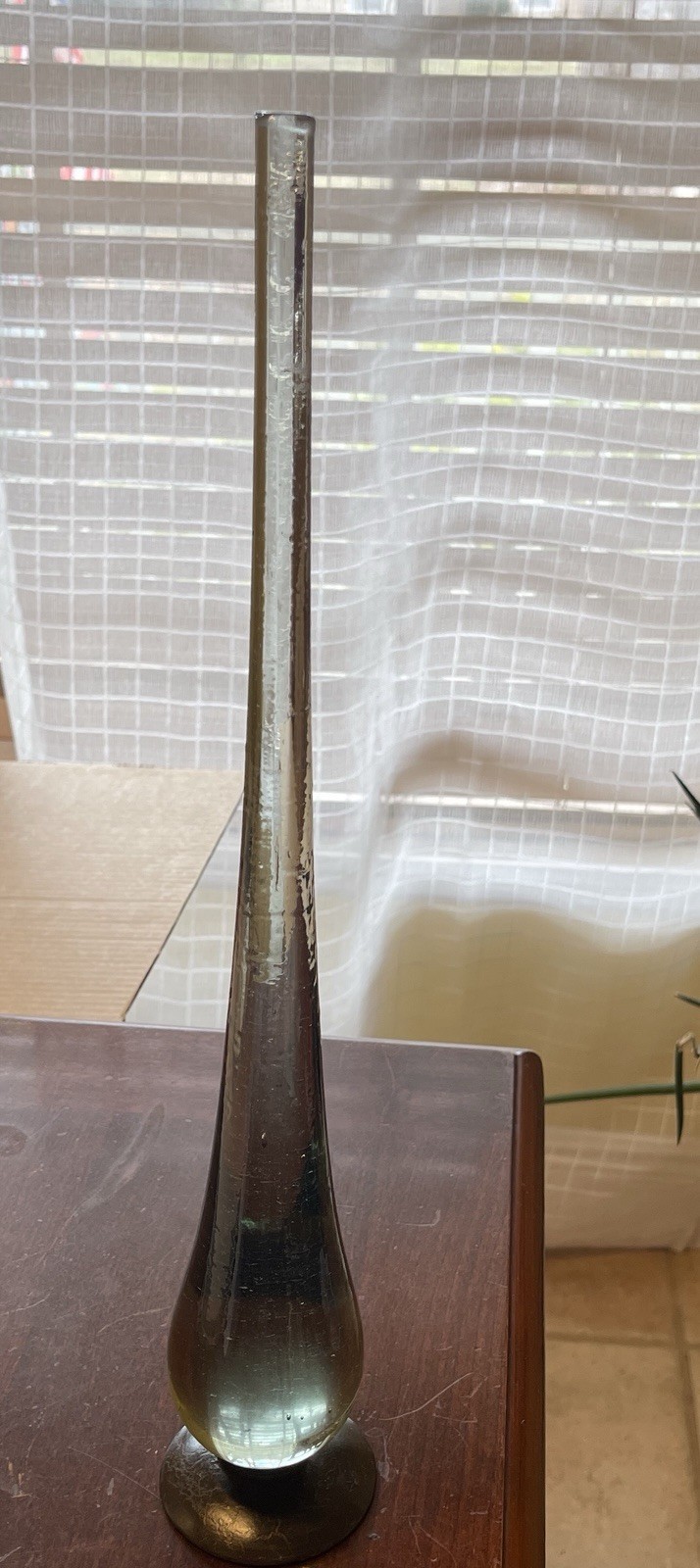 Vintage Solid Art Glass Obelisk Sculpture Green Clear MCM Morano Style Brass Bas