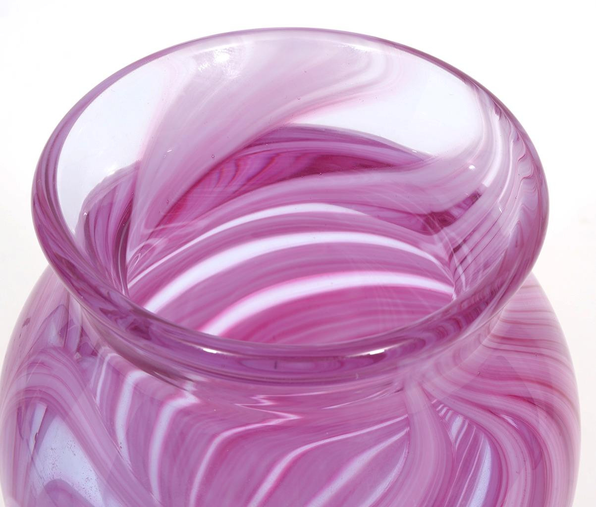 Art Glass John Lotton Studio Signed 1996 Pink Swirl & Clear Vase, 9 1/4″