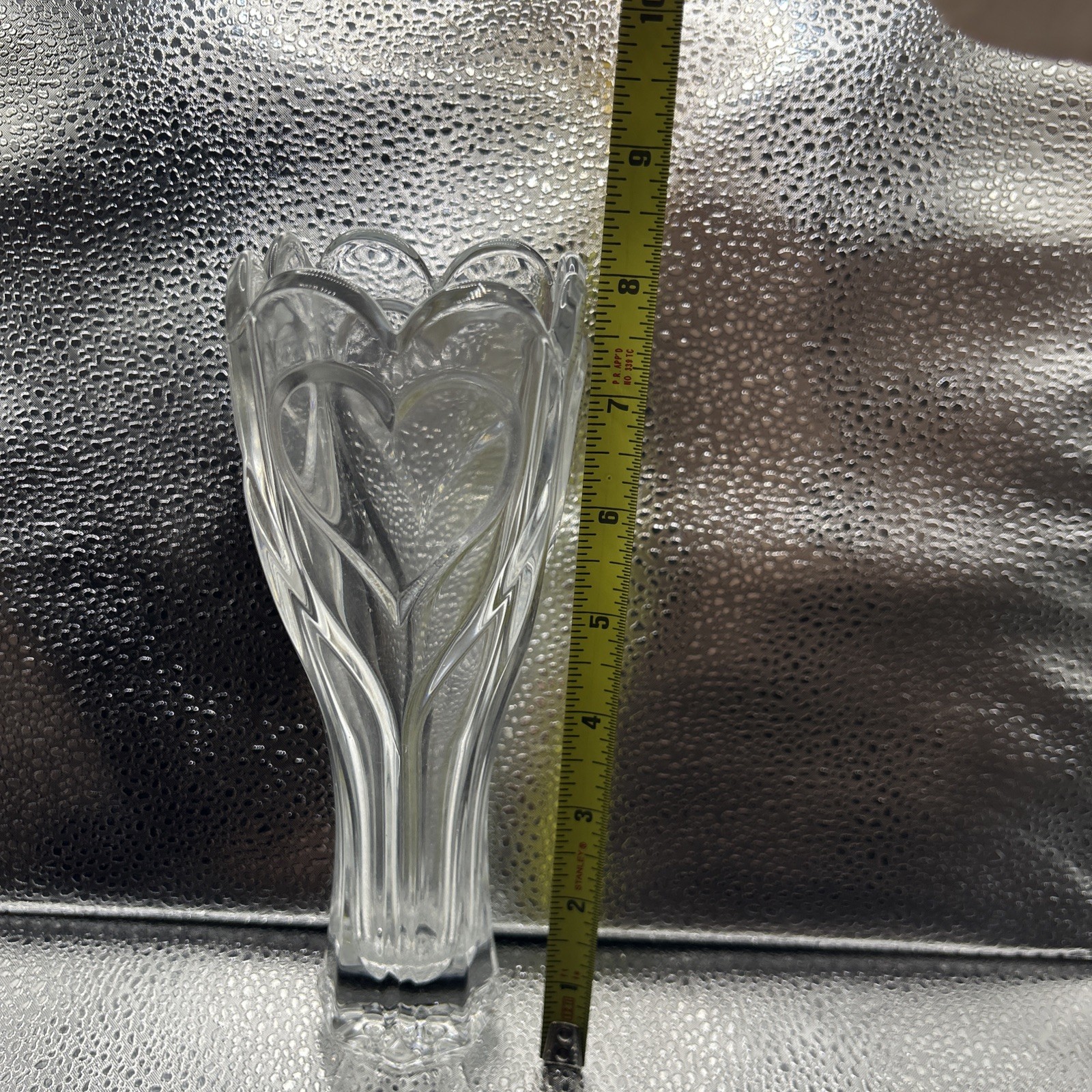 DePlomb Crystal Lead Heart Vase Scalloped Top 8in Tall