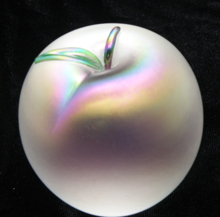 Vtg Zellique Studios Iridescent Frosted Glass Apple 1999 Artist Signed Morel