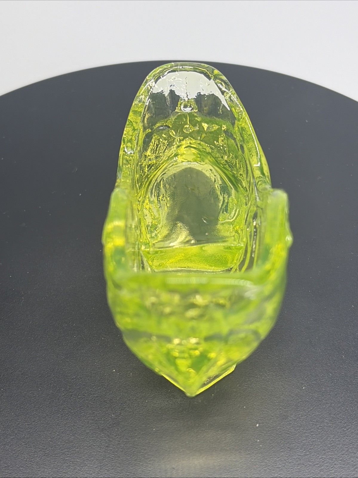 Mosser Topaz Vaseline Uranium Rose Slipper Shoe Figurine 6″ UV Glow VTG
