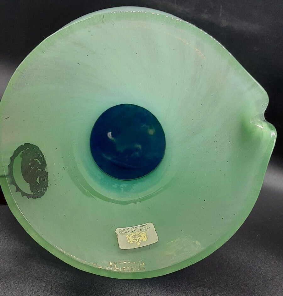 DESIGN GUILD green BLUE ROMANIAN ART GLASS ROPE PItcher VASE URN EXC! Romania