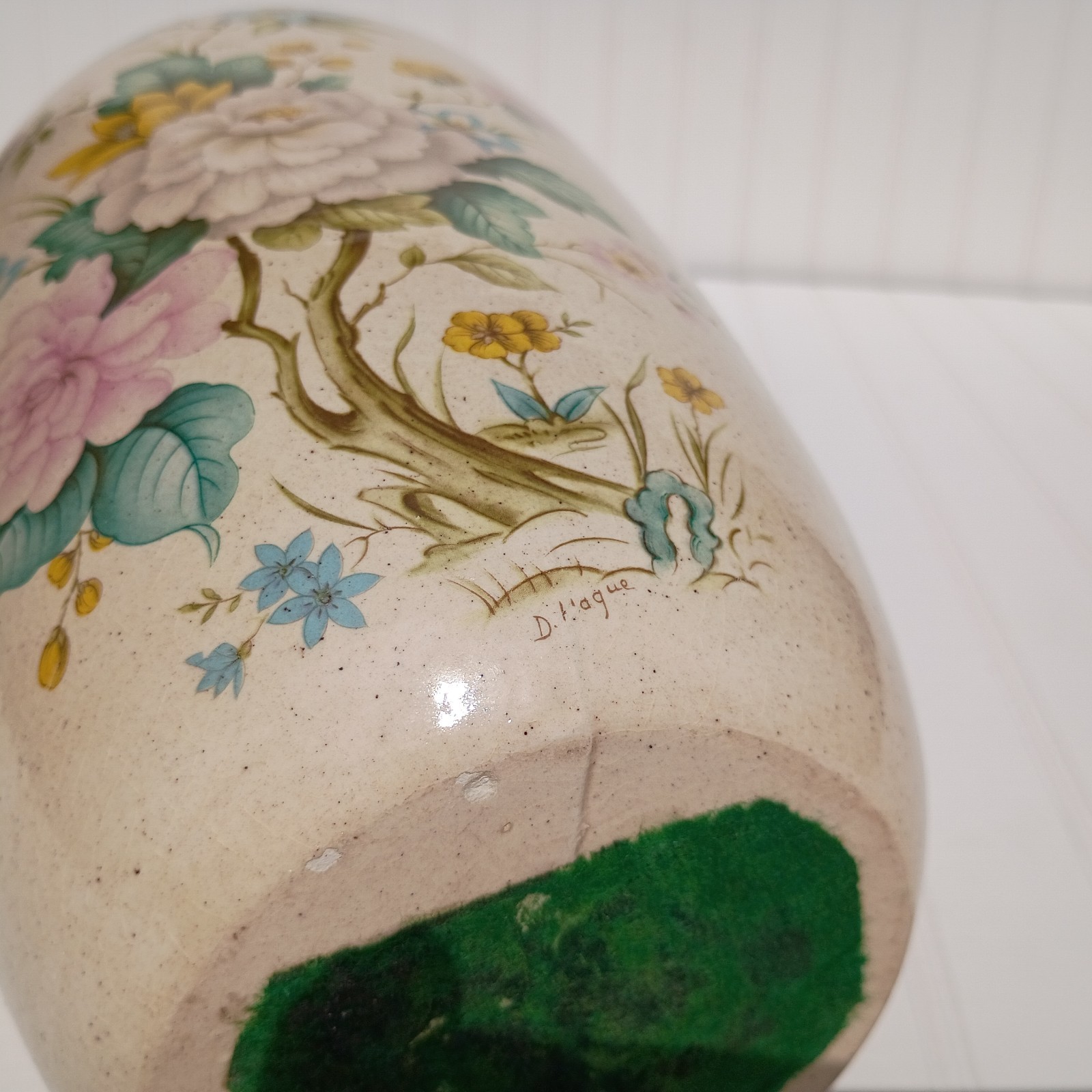Vintage Ceramic Floral Vase D Hague Victorian Style Hand Painted Flowers Pottery