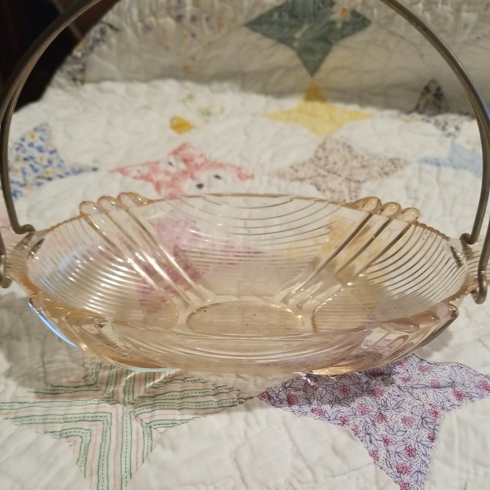 Vintage Pink Glass Basket 81/4″ Long 5 1/2″ Tall 4″ Wide