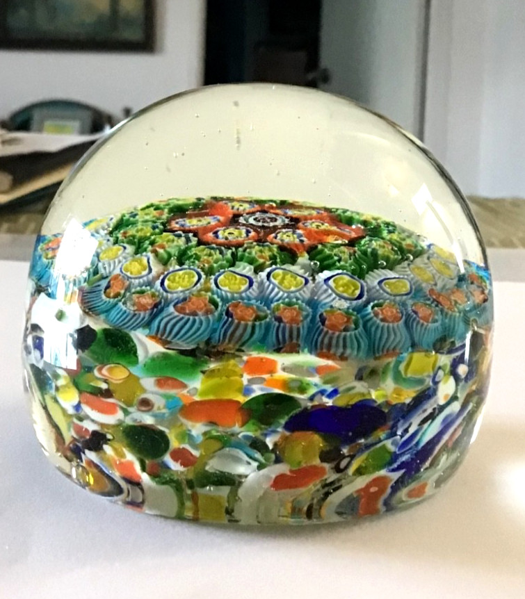 Colorful Concentric Millefiori Paperweight 3″ Original Murano Italy Sticker
