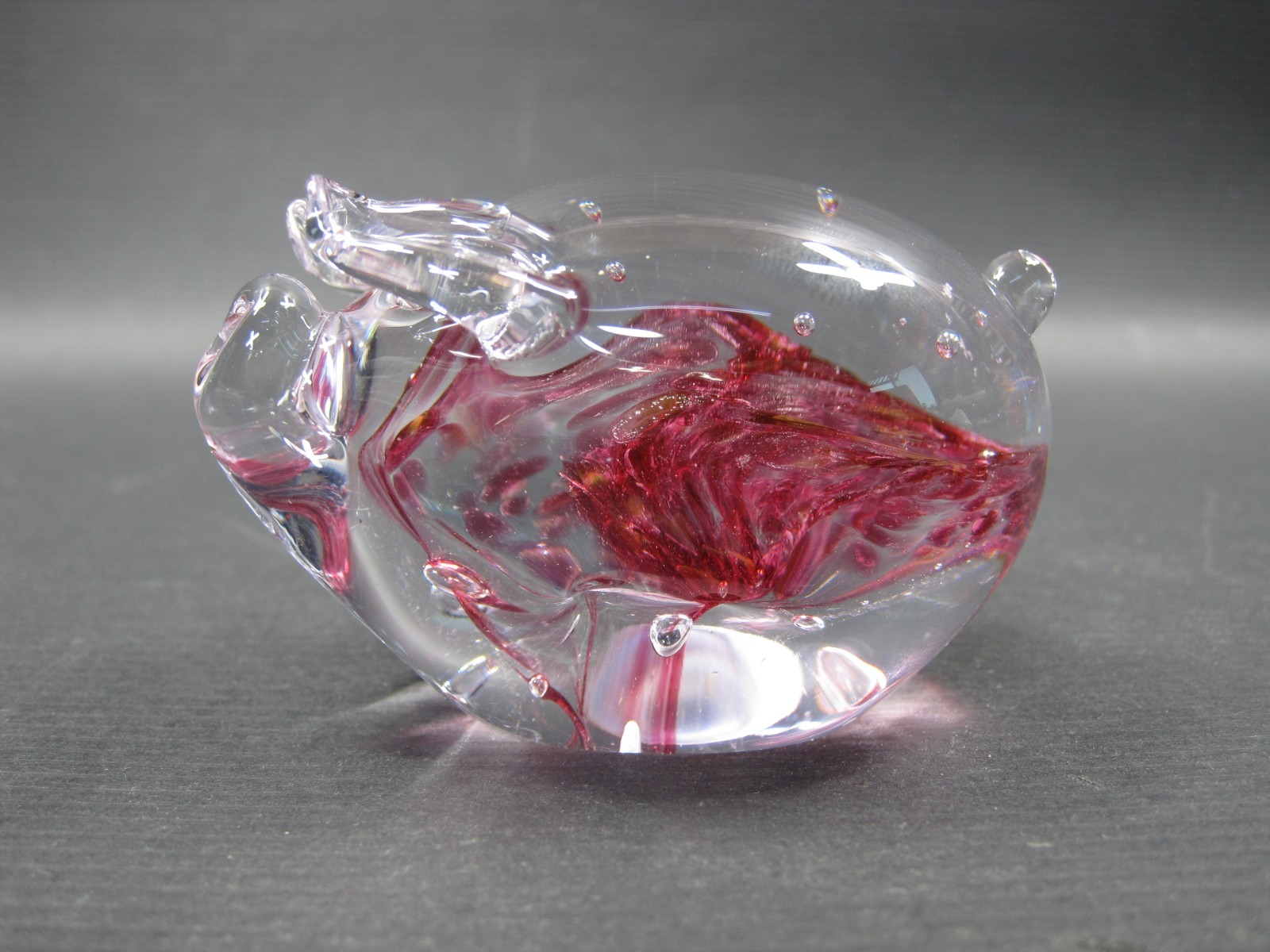 Langham Glass Red clear Pig Figurine Handcrafted Art Glass paperweight
