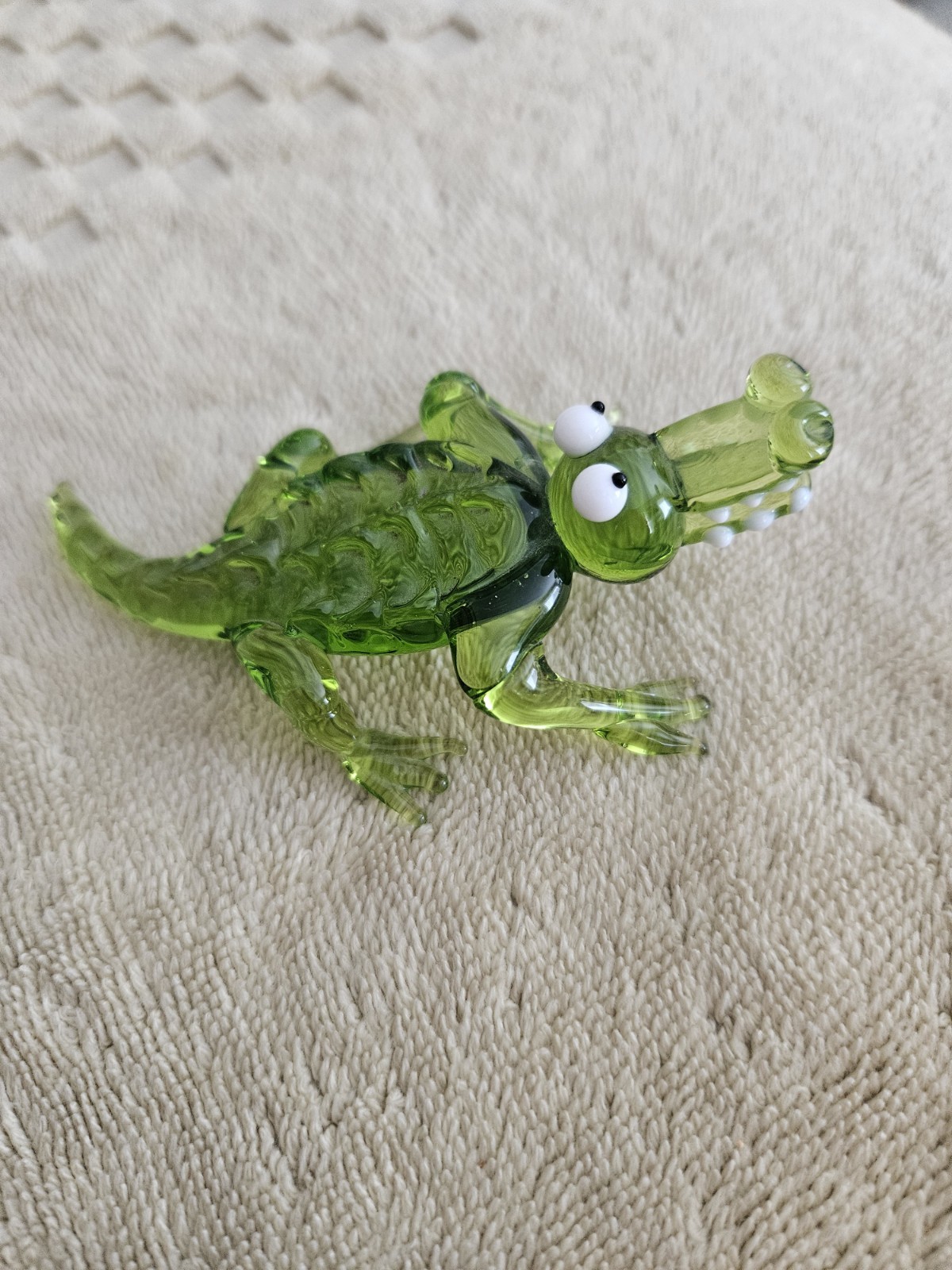 Blown Murano Glass Alligator Crocodile 4″ Green