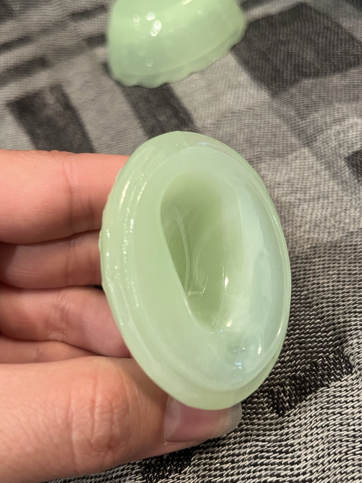 Vintage Jadeite Glass Rabbit on Nest Salt Well or Trinket Dish