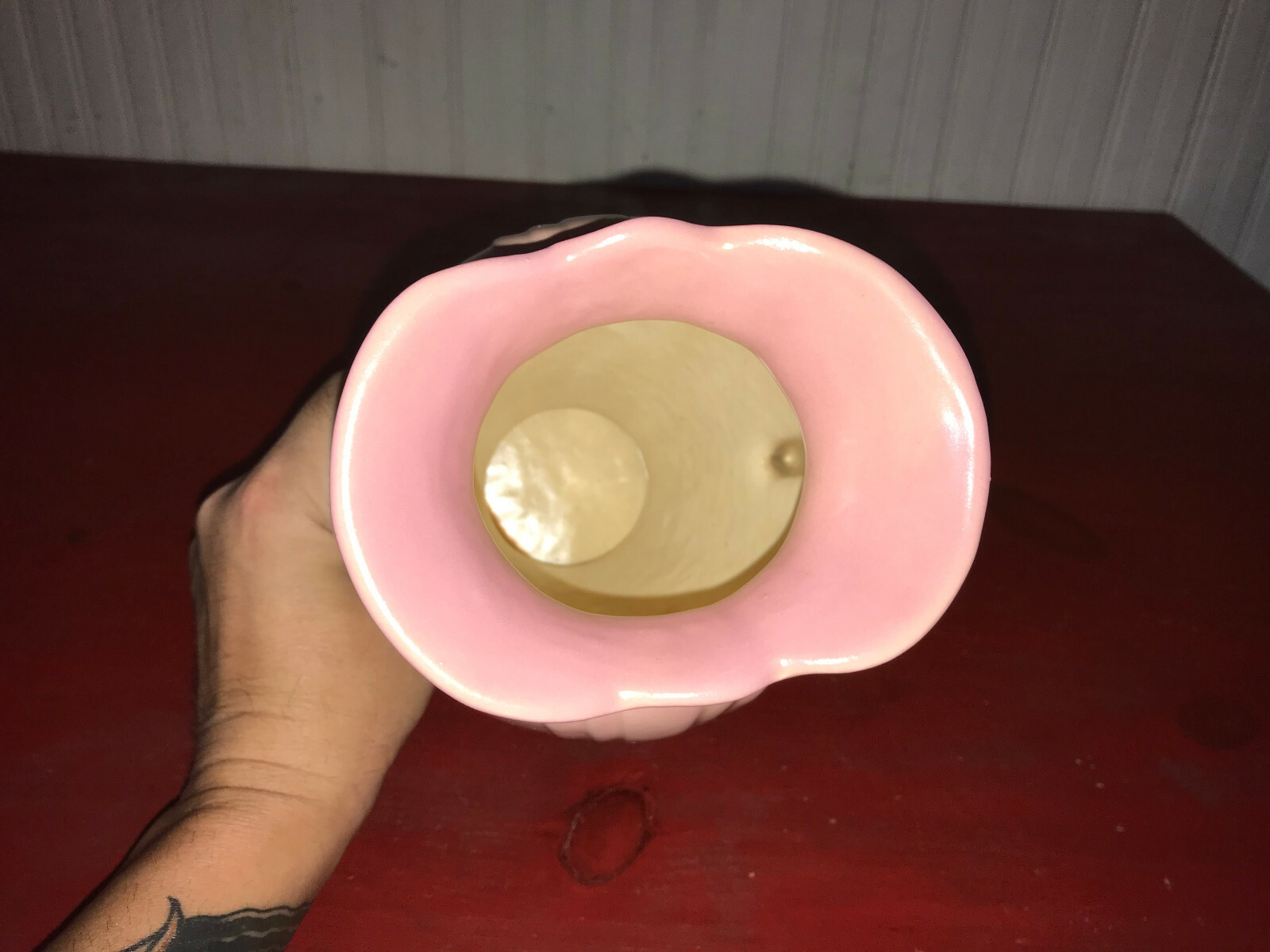 Vintage Hull USA Art Pottery Pink White & Blue Vase