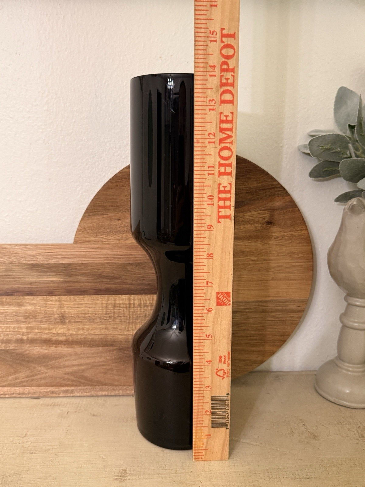 Vintage Black Glass Vase 14 Inch Hooped Mid Century Modernist Italian Decor