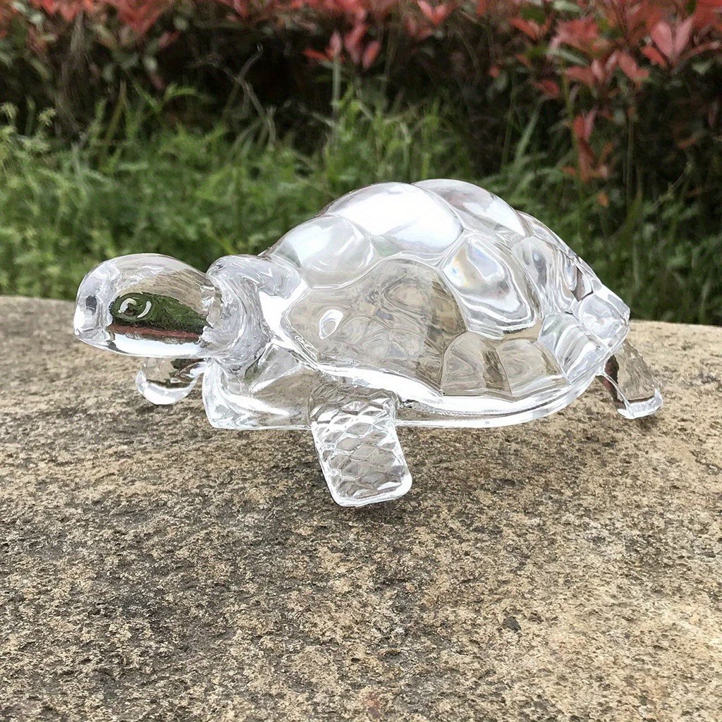 Glass Turtle Figurine Home Decor Ornament Paper Weight 4.5 inches Long