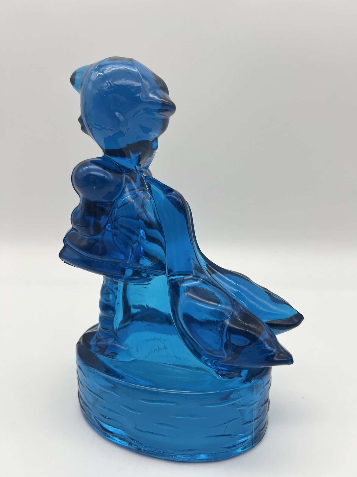 Vintage LE Smith Blue 3D Art Glass Child Girl Geese Decorative Figurine