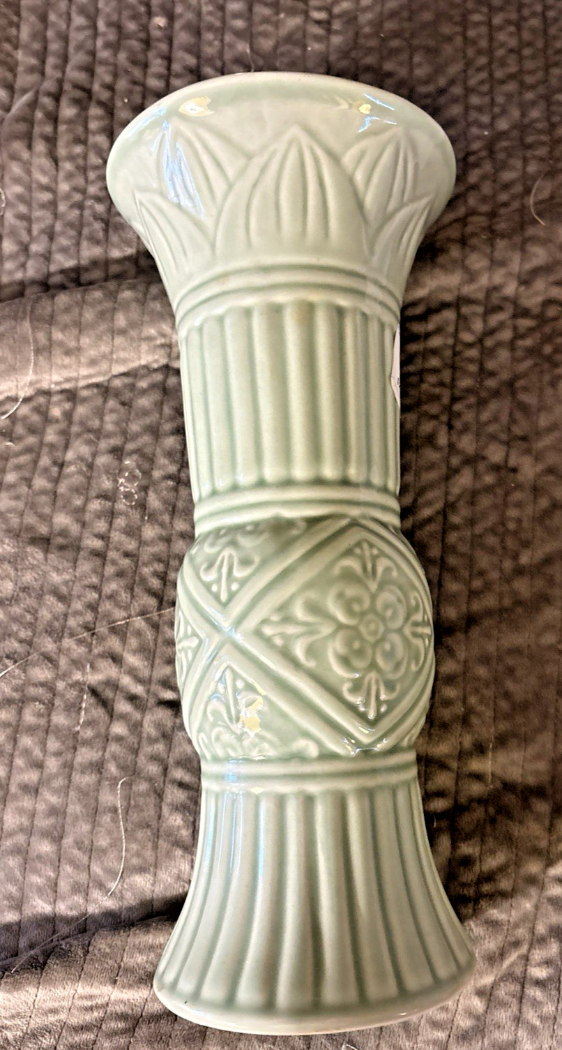 Celadon Vase Raised Geometric Patterns Andrea By Sadek Chopsticks 12 inches