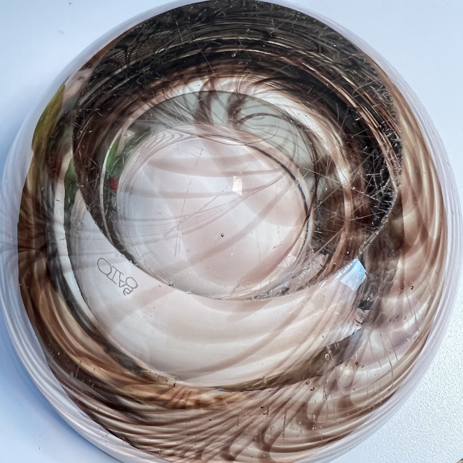 Heavy Blown Glass vase Signed Gato Art Glass Paperweight Bowl 1981